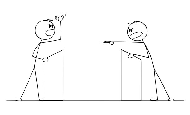 两个政治家或公共演说家辩论或打架，矢量卡通简笔画插图图片下载