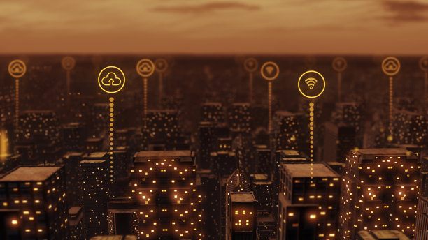 无线网络及连接技术概念城市3D渲染背景图片下载