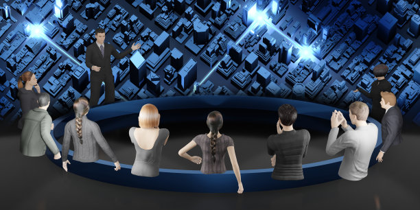 通过虚拟现实眼镜和3D插图，在虚拟现实世界中创建虚拟人物和在线会议图片下载