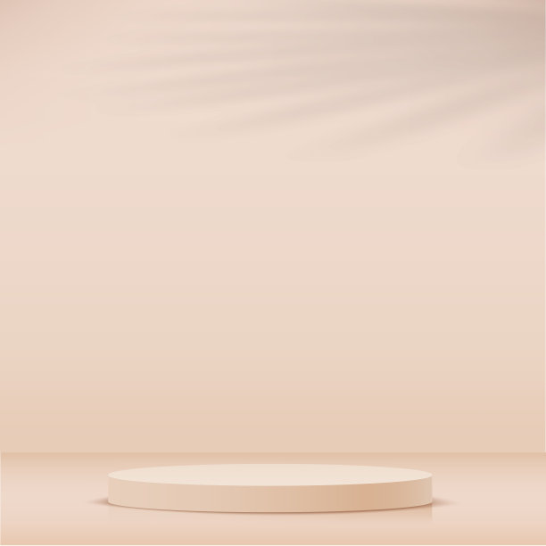 三维奶油色背景产品展示平台场景与几何平台。向量图片下载