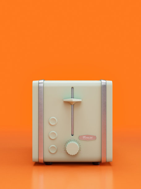 复古烤面包机，复古厨房电器前视图，3d渲染图片下载