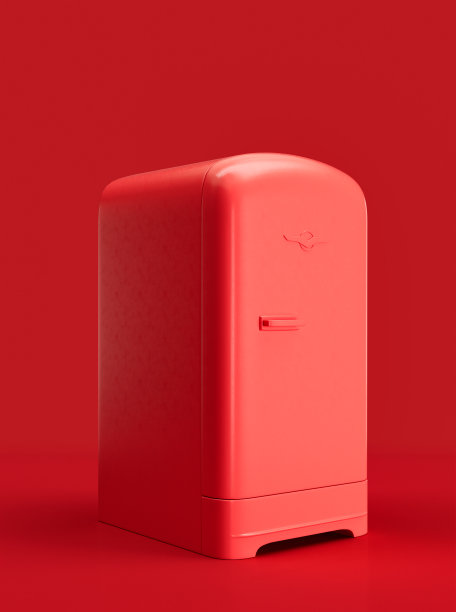 单色复古冰箱，复古厨房电器侧视图，3d渲染图片下载