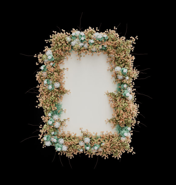 植物学邀请卡花覆盖垂直空画布，3d渲染图片下载