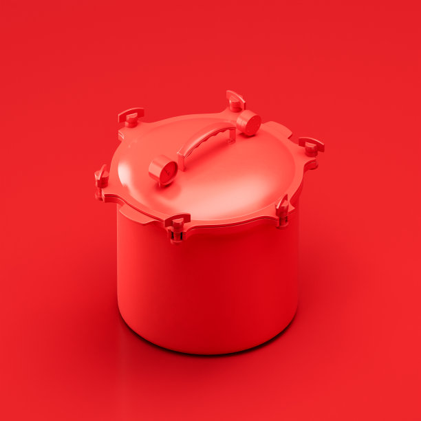 单色复古高压锅，复古厨房等距器具，3d渲染图片下载