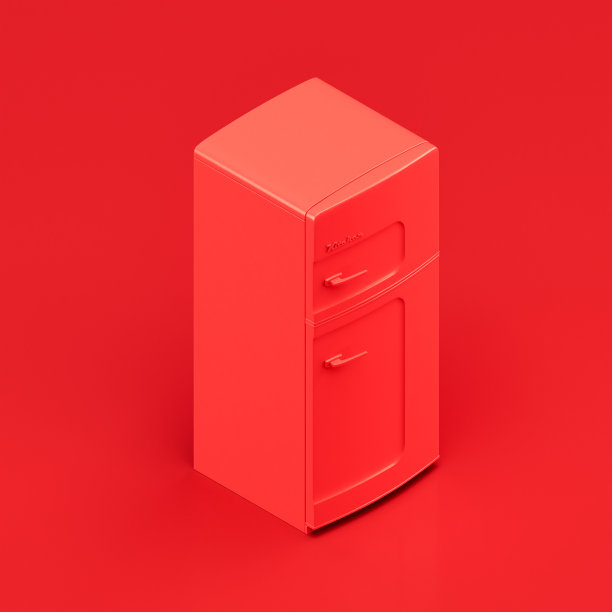 单色复古冰箱，复古厨房等距电器，3d渲染图片下载