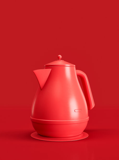 单色复古茶壶，复古厨房电器侧视图，3d渲染图片下载