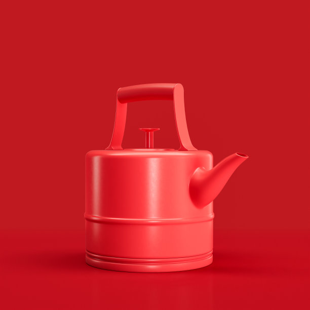 单色复古茶壶，复古厨房电器侧视图，3d渲染图片下载