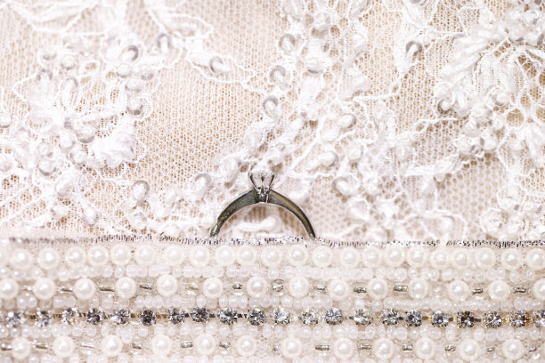 结婚戒指在结婚礼服的背景图片下载