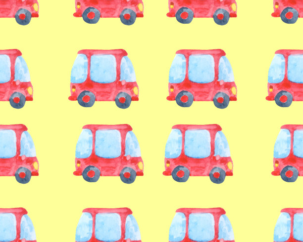 无缝图案的红色小车。水彩背景纺织品设计，墙纸，包装或婴儿床上用品。图片下载