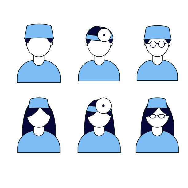 一群穿制服的医生。男性，女性黑人男性的扁平风格。图片下载