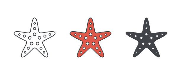 海星图标设置。海星简单的立体和线条插图。图片下载