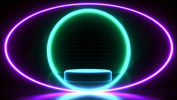 平台和各种基本物体发光(3d渲染)图片下载