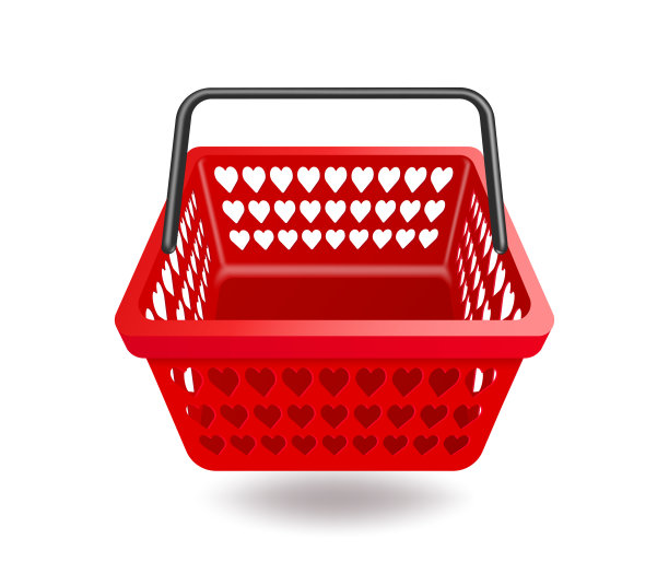 红色购物篮空前视图与心形模板图片下载