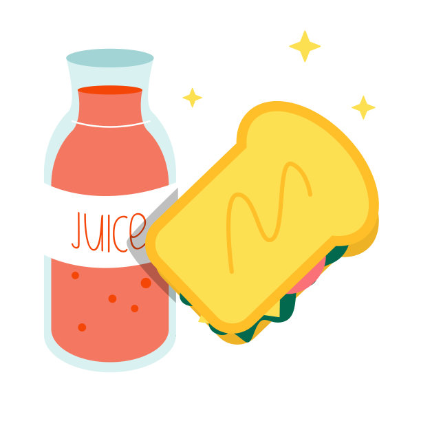 新鲜果汁吐司三明治哼芝士番茄经典早餐平面矢量插图图片下载