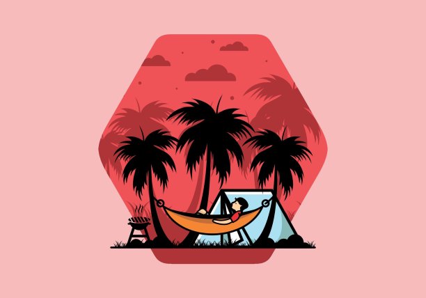 带有椰子树插图的帐篷和吊床图片下载