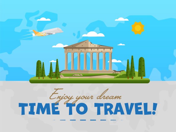 欢迎来到希腊著名景点的海报图片下载