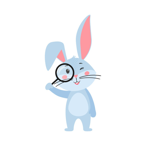 可爱的卡通兔子或野兔。兔子带着放大镜。印刷儿童t恤，贺卡，海报。手绘矢量插图孤立在白色背景上图片下载