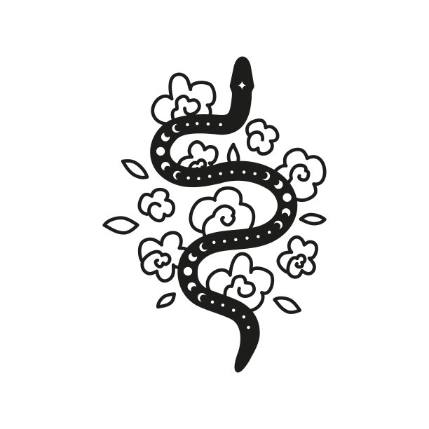 天上的波西米亚蛇有月相，花，叶。图片下载