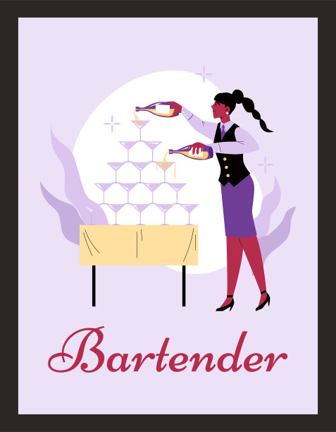 横幅或卡调酒师倒饮料，平面卡通矢量插图。图片下载
