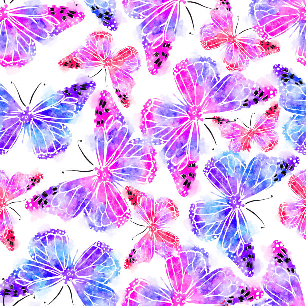 粉红和紫色蝴蝶水彩无缝图案图片下载