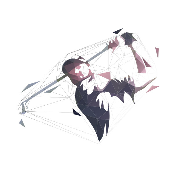 高尔夫球员，低多边形矢量插图。高尔夫球挥杆的图标图片下载