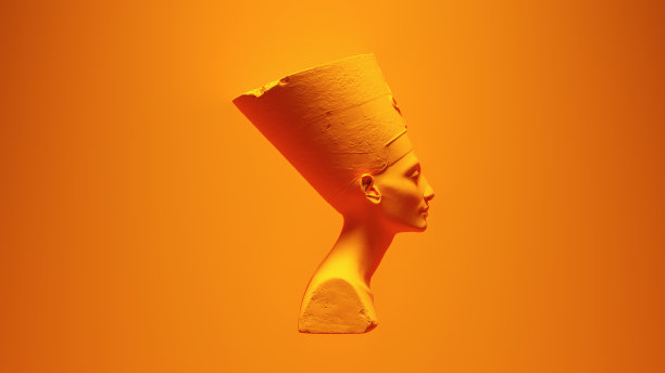 埃及女王女神娜芙蒂蒂的橙色半身像，明亮、充满活力、鲜艳的橙色背景图片下载