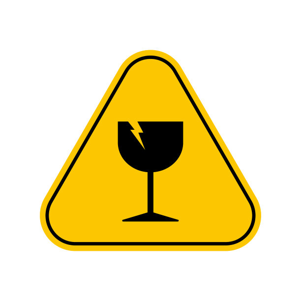 玻璃危险警告标志和破碎玻璃图片下载