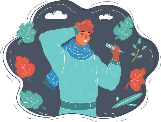 携带流感病毒的病人拿着体温计表示生病图片下载