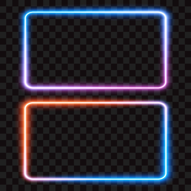 彩色霓虹灯框架，边框设置，矢量插图。图片下载