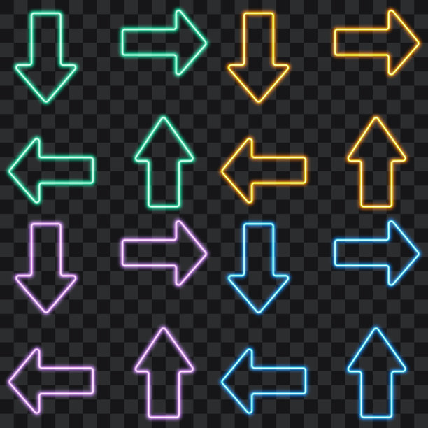 箭头集合，彩色霓虹灯箭头，矢量插图。图片下载