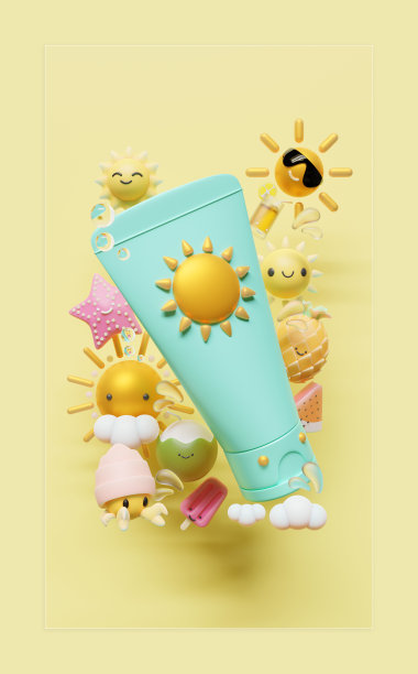 夏日社交媒体故事模板与太阳乳液3D渲染插图图片下载