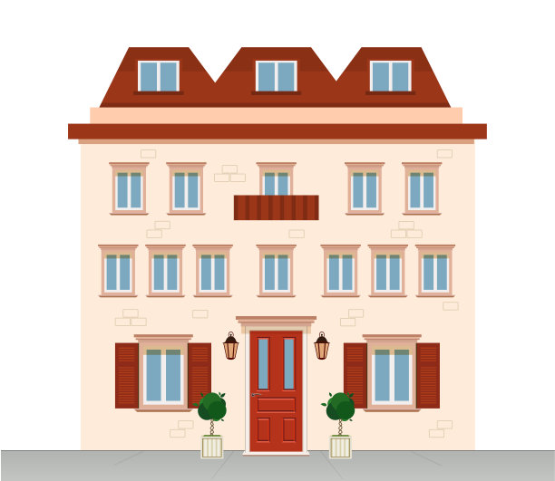 房子图标。行政大楼、法院大楼或银行。古老的欧洲小镇。图片下载