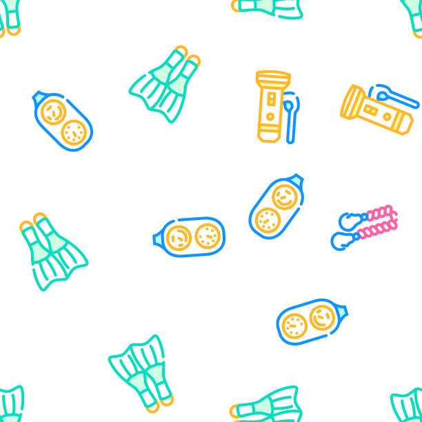 潜水设备和配件图标集向量图片下载