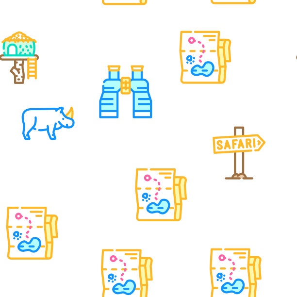 Safari非洲狩猎假期图标设置向量图片下载