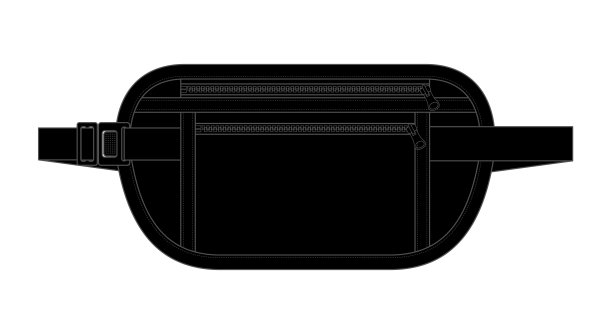 黑色腰部工具袋拉链模板在白色背景，矢量文件图片下载