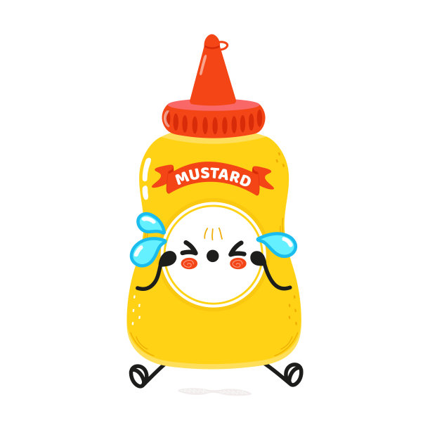 可爱可悲的芥末角色。矢量手绘卡通卡哇伊人物插图图标。孤立在白色背景。悲芥瓶人物概念图片下载
