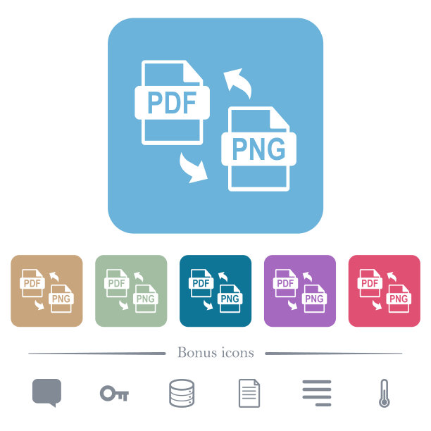彩色圆角方形背景上的PDF PNG文件转换扁平图标图片下载