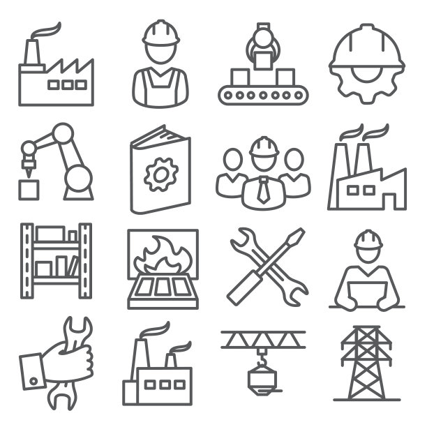 工厂线图标设置在白色背景图片下载