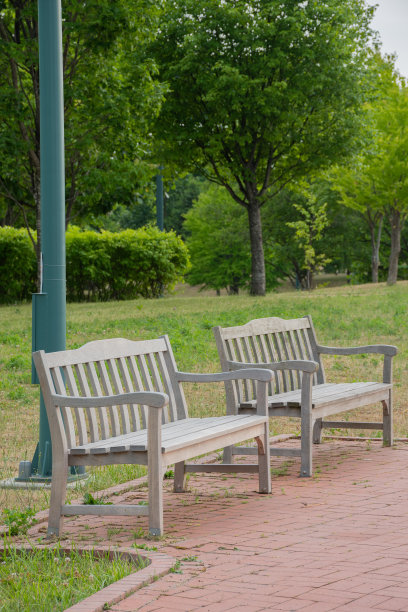 初夏有长椅的公园图片下载