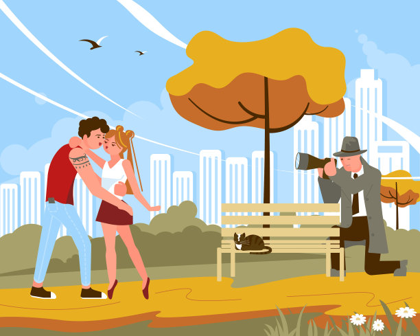 带着相机的狗仔队埋伏在城市里图片下载