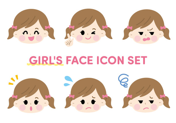 的孩子。一个女孩的脸。面部表情的变化集。图片下载