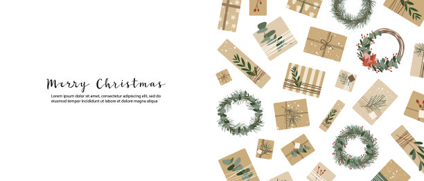 乡村风格的牛皮纸花环圣诞礼物图片下载