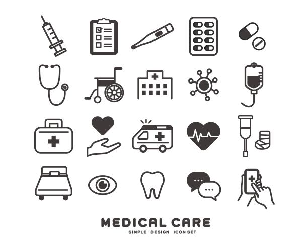 简单易用的在线医学检查，矢量插图的诊断图标材料/医疗/制药图片下载