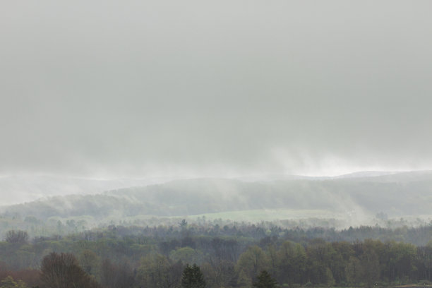 早晨的山坡上覆盖着雾图片下载