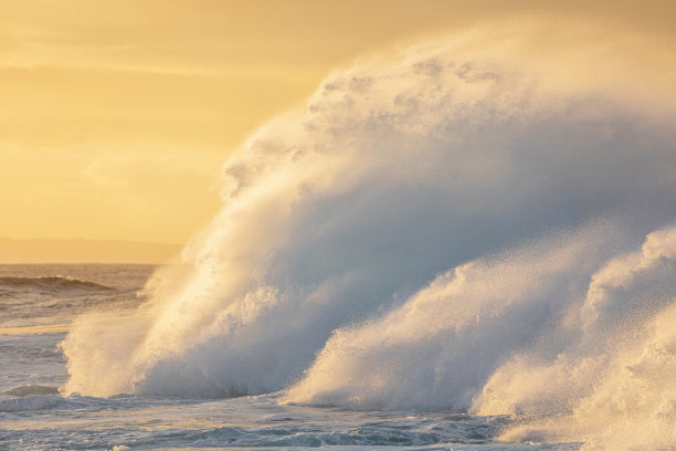 海洋风暴在明亮的金色晨光中膨胀图片下载