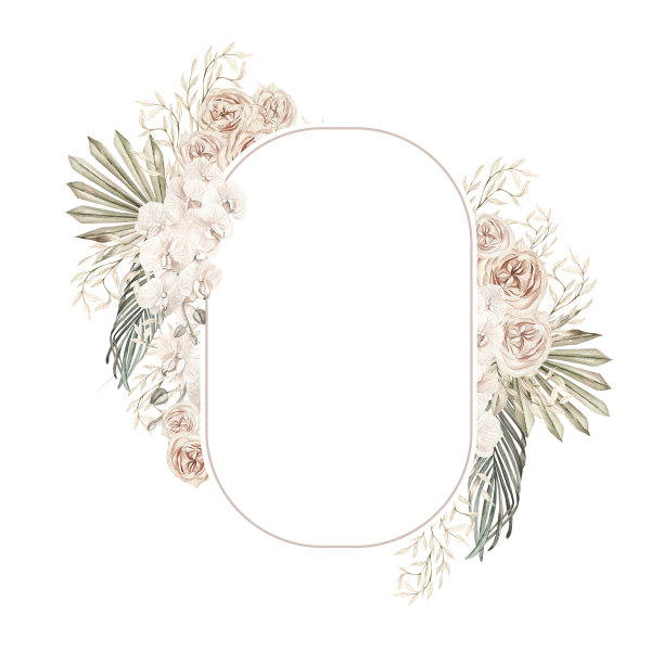 水彩波西米亚婚礼卡手绘热带兰花花的干棕榈叶，潘帕斯的树枝和花。图片下载