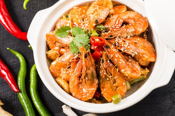 一道中国菜:烤虾，干锅虾图片下载