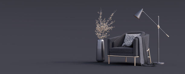 创意室内设计灰色工作室与现代扶手椅3d渲染图片下载
