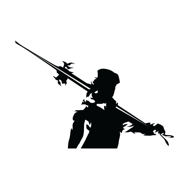 下坡滑雪者拿着滑雪板，墨水画矢量人像图片下载