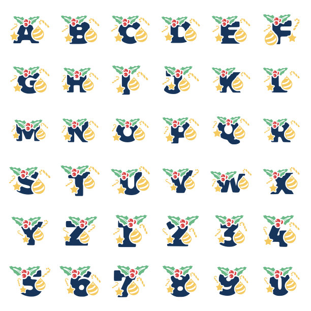 一套圣诞或新年字母和数字图片下载